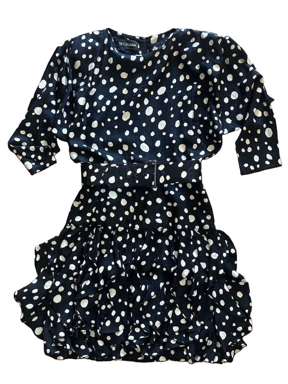 Vintage St. Gillian 100% Silk Dot Midi Dress Size 12